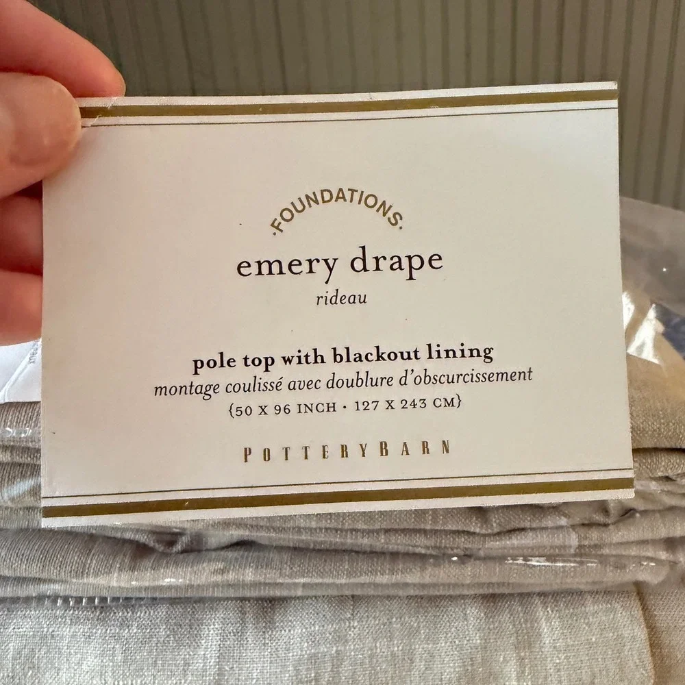 Pottery Barn Foundation Emery Drape 50x96 Pole Top Blackout Lining Oatmeal Linen
